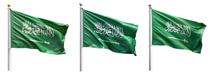 National flag of Saudi Arabia waving on a flagpole isolated on transparent background