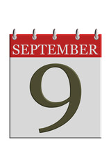 Calendar isolated on white background with September month.