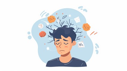 ADHD Illustration, Neurodivergent thoughts and frustration