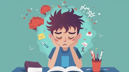 ADHD Illustration, Neurodivergent thoughts and frustration