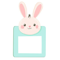 Fototapeta premium Cute bunny with a blank frame on a pastel background, perfect for customization.