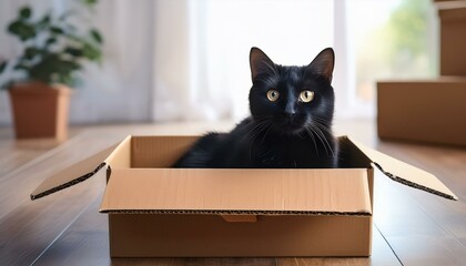 段ボール箱に入った黒猫（black cat in a cardboard box）
