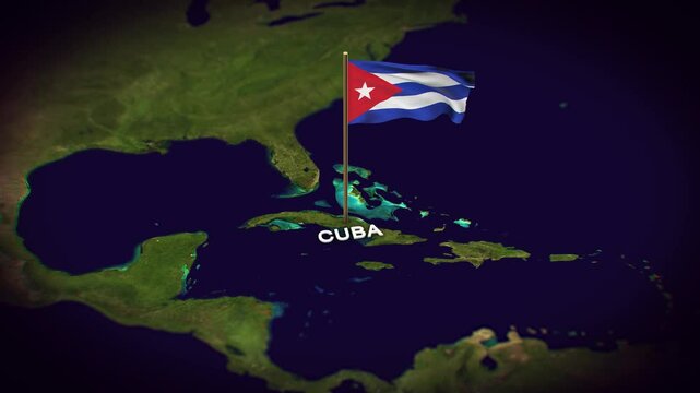 The Flag of Cuba on the World Map, Cuba map with flag 3d animation
