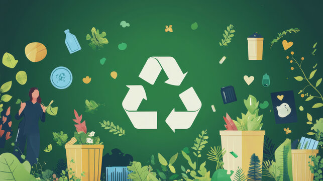 Marketing materials for a green event, with posters and online ads promoting zero-waste practices and eco-friendly vendors