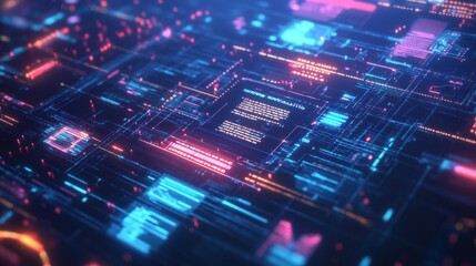 A blockchain-based smart contract being executed on a digital platform, with holographic screens showing automated financial transactions without intermediaries, ensuring trustless exchanges.