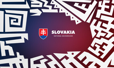 Slovak national background with white ethnic design on red blue background