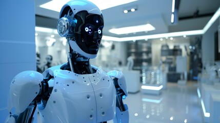 Fototapeta premium Futuristic Humanoid Robot in Sleek and Technologically Advanced Setting