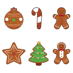 Christmas gingerbread cookies vector illustration. Different shapes of cookies.