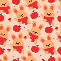 seamless pattern cartoon bunny with autumn vibes. cute autumn fall wallpaper for fabric print, gift wrap paper