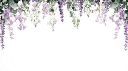 Naklejka premium A floral design featuring cascading purple flowers against a white background.