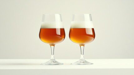 A pair of stemmed tulip beer glasses with a wide bowl and narrow rim, ideal for enhancing the aroma of craft beers, placed symmetrically on a white surface.