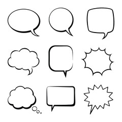 Line Art Comic Speech Bubbles with Halftone Shadows.