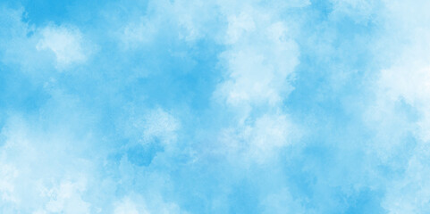 Sky clouds with brush painted blue watercolor texture, small and large clouds, Sky blue Aquarelle paint paper textured canvas element, soft and lovely sky blue watercolor background with clouds.