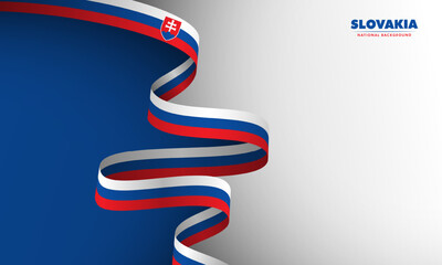 Wavy long slovakia flag on blue and white background. Slovakia national background