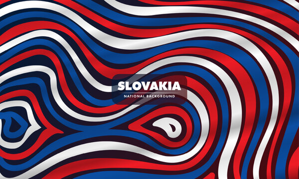 Waving abstract white blue and red lines design on black background. Slovakia independence day