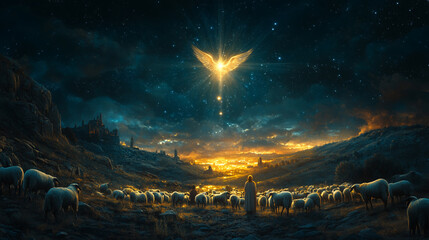 Shepherds Witnessing the Angel’s Announcement Under a Starry Night