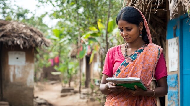 A microfinance officer visiting a rural area, offering financial services to the underserved