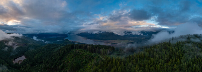 Scenic Panoramic View of Lush Forests and Mountains in British Columbia, Canada