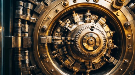 Obraz premium A secure vault door with complex locking mechanisms, symbolizing the security of banking