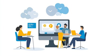 A team collaborating on a remote project, using cloud-based tools