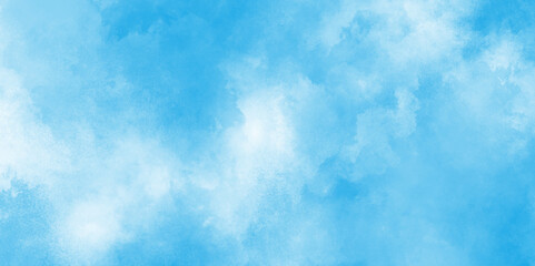 Sky clouds with brush painted blue watercolor texture, small and large clouds, Sky blue Aquarelle paint paper textured canvas element, soft and lovely sky blue watercolor background with clouds.