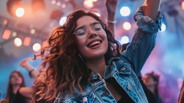 beautiful young woman enjoying a concert