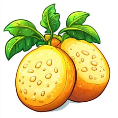 Colorful illustration of two large, detailed lemons with vibrant green leaves, ideal for use in culinary, botanical, or health-related designs, marketing, and educational materials,