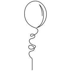 Balloon single line art, continuous one line drawing of  Isolated outline vector icon 