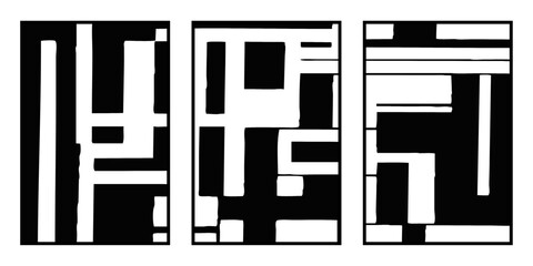 Set of 3 Abstract black and white pattern. For use in graphics. Minimalist illustration for printing on wall decorations