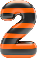 Glossy 3D Number 2 with Orange and Black Stripes