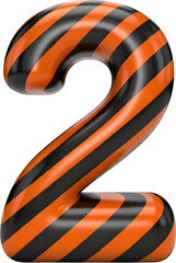 Glossy 3D Number 2 with Diagonal Orange and Black Stripes