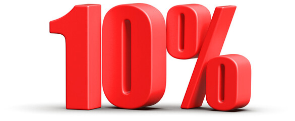 10 Percent Off Sale . Red Number Discount 3D Render
