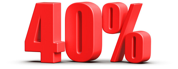 40 Percent Off Sale . Red Number Discount 3D Render