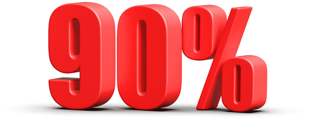 90 Percent Off Sale . Red Number Discount 3D Render
