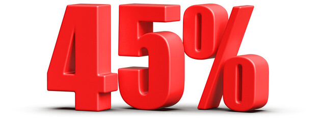 45 Percent Off Sale . Red Number Discount 3D Render