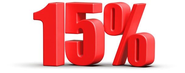 15 Percent Off Sale . Red Number Discount 3D Render