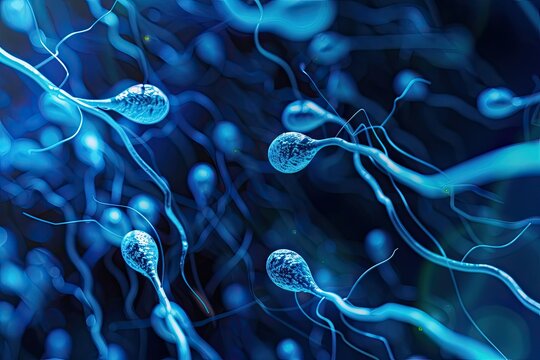 Biological process of spermatogenesis, sperm formation in male reproductive system -