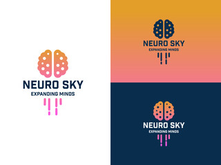 Brain logo featuring pink and orange colors designed for Neuro Sky, representing expanding minds. Suitable for technology or educational brands. EPS Layered Vector File