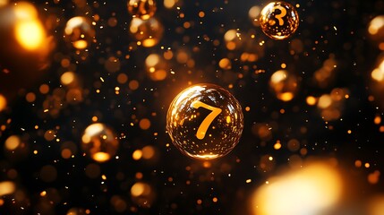 Glowing Gold Lucky Numbers in Dark Void | Shimmering 3D Numerals, Golden Digits, Good Luck Charm, Success Symbol, Abstract Background
