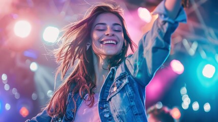 Naklejka premium beautiful young woman enjoying a concert