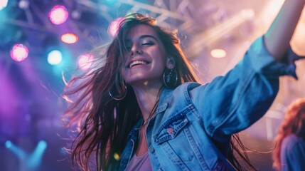 Naklejka premium beautiful young woman enjoying a concert