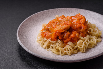 Rice noodles with fish and sauce, salt and spices