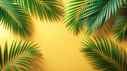 Naklejka premium Minimalistic summer background with green palm leaves and deep shadows, perfect for a tropical vibe
