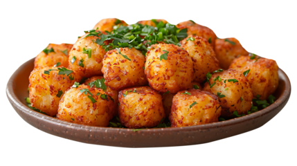 Cauliflower tater tots in a plate on a transparent background