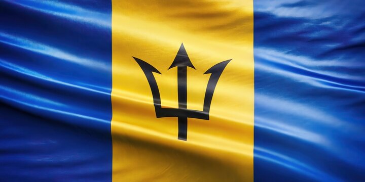 Vibrant and colorful national flag of Barbados with trident symbol