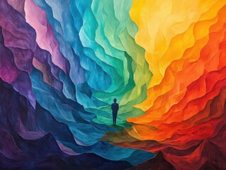 Obraz premium Imagine a mesmerizing fusion of colors cascading like a wave over a colorless setting, symbolizing the transformative power of creativity in a unique perspective