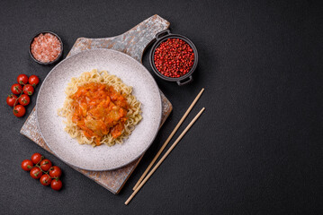 Rice noodles with fish and sauce, salt and spices