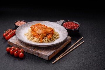 Rice noodles with fish and sauce, salt and spices