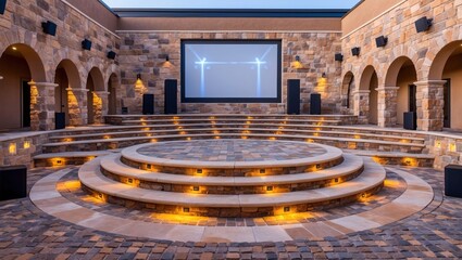 Obraz premium Elegant Outdoor Movie Theater with Stone Architecture