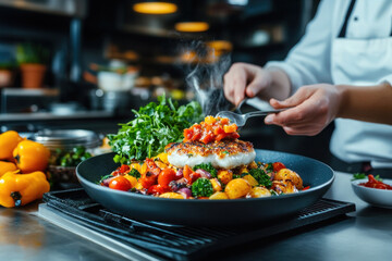 A person savoring the first bite of a carefully prepared dish, the satisfaction of eating visible in their smile